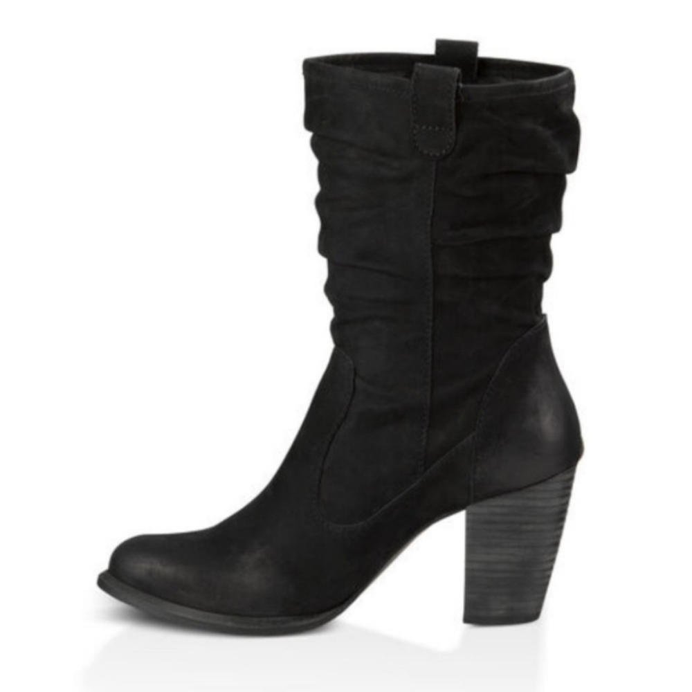 UGG Black Suede Heeled Mid-Calf Boots